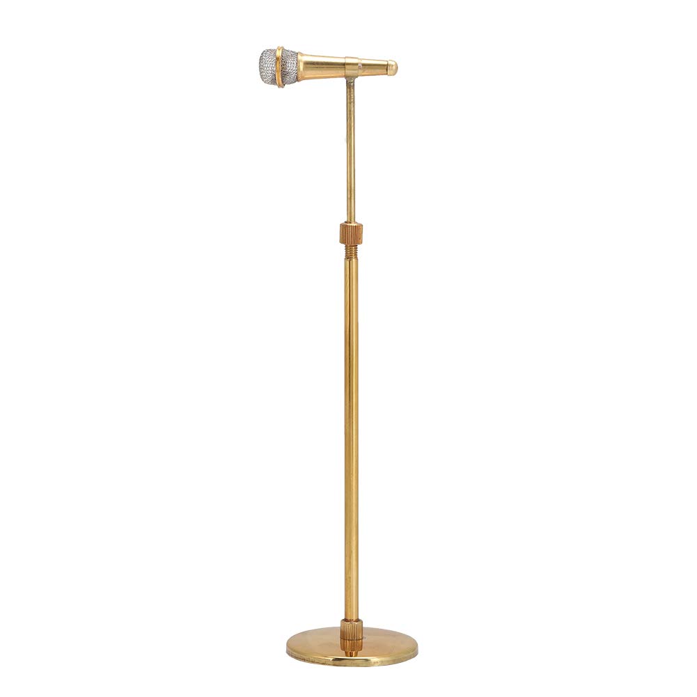 Microphone Model, Exquisite And Fashionable Look, Beautiful Appearance Semi-Mechanical And Semi-Manual Craft 1/6 Metal Microphone Model, for Home Decoration(16cm gold microphone, blue)