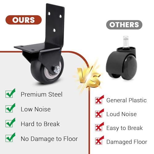 2 in 4 Pieces Side Mount Casters Heavy Duty, Rubber L Shape Plate Wheels for Furniture Set, Black Furniture Locking Casters for Table Cabinet Toolbox Loading Capacity