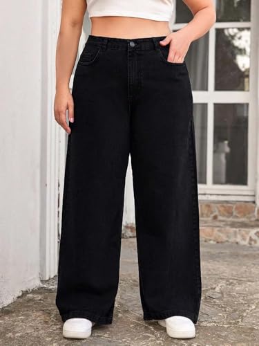 Image of KOTTY Women's Plus Size Straight Fit High Waist Wide Leg Jeans for Stylish Trendy Look