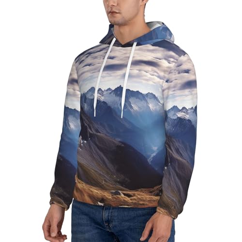 Men's Fleece Pullover Hoodie Long Sleeve Hooded Alps Panorama Sweatshirt Casual Shirts With Pockets Large Black3