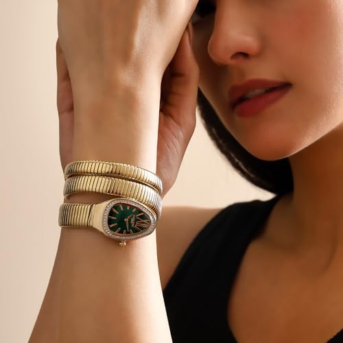 Image of Carlton London Women Charmer Analog Watch, Snake Design Bracelet, Stainless Steel Strap, Quartz Movement, 30M Water Resistant