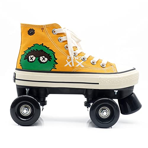 ZXM Retro Canvas Rollschuhe for Damen Herren,Graffiti Double Row-Classic Rollschuhe,Atmungsaktive High Top Outdoor Quad-Skates Schuhe for Anfänger Teenager Erwachsene (Color : Yellow, Size : 36 EU) Cover