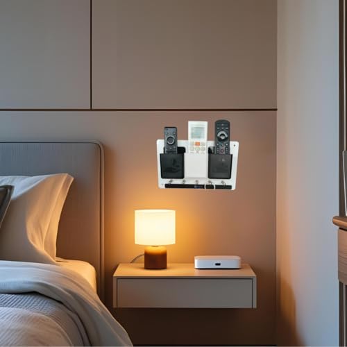 Image of Rainbow Dots ABS Remote Holder with Stainless Steel Key Hooks & Mobile Stand - Modern Wall Mount Organizer for Living Room, Entryway & Office (Black & White Remote)
