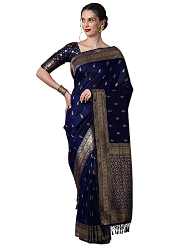 Image of AKHILAM Women's Banarasi Silk Blend Woven Design Golden zari Work Saree With Unstitched Blouse Piece (2PAKHI41 Parent)