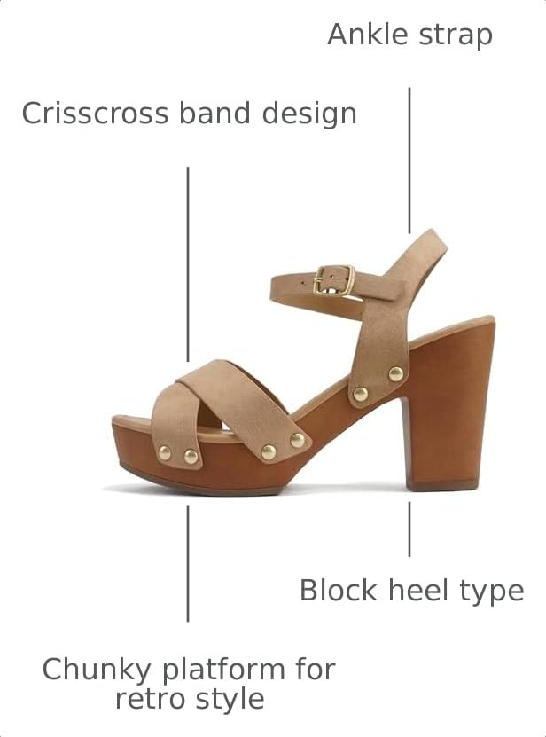 Image of Soda MIGUEL ~ Women Crisscross Band Fashion Chunky Platform Block Mid Heel Sandal with Ankle Strap and Stud