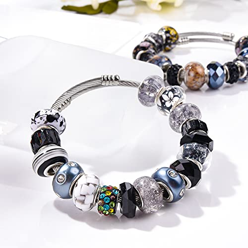 60 Pieces Assorted European Beads With Copper Core Big Hole Resin Spacer No Copper Core Lampwork Colorful Beads Rhinestone Craft Beads For Diy Charm Bracelet Jewelry Making (Black) #TOP2