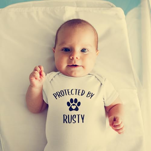 Custom Protected by Dog Baby One Piece Bodysuit Cute Personalized Newborn Baby Gift4