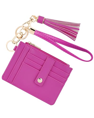 Image of KNGITRYI Small Wristlet Wallets for Women RFID Credit Card Holder Wallet Keychain Wristlet Wallet Credit Card Wallets for Women (Hot Pink)