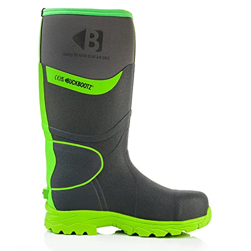Buckbootz BBZ8000 GREY GREEN BUCKLER Hi VISABILITY FULL SAFETY WELLINGTON BOOT ANKLE PROTECTION & SUPPORT WATERPROOF METAL FREE (uk_footwear_size_system, adult, men, numeric, wide, numeric_8)