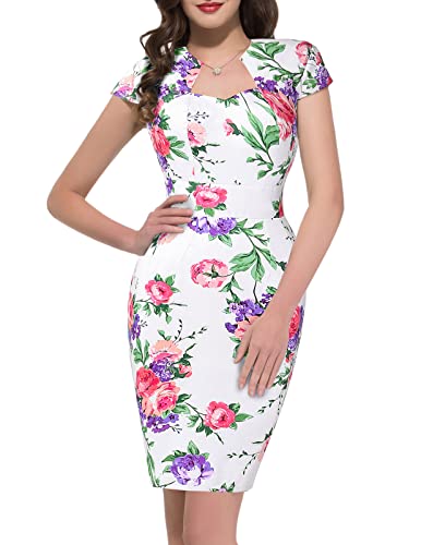 GRACE KARIN Hepburn Style 1950's Rockabilly Swing Floral Dress Cap Sleeve XL CL7597-7