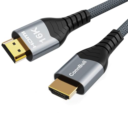 ConnBull Cable HDMI 2.2 16K 96Gbps 1m, Ultra Alta Velocidad HDMI Cable Soporte 16K 60Hz 8K 240Hz 4K 480Hz HDCP 2.2&2.3 DTS:X Dinámico HDR eARC Compatible con PS5/Roku TV/HDTV Monitor/Blu ray Player