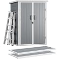 DWVO 5X3FT Outdoor Vertical Storage Shed with 2 Shelves, 60 Cu Ft Waterproof Resin Garden Shed with Floor & Lockable Door, Plastic Tall Tool Cabinet for Garbage Can, Lawn Garden Supplies, Gray