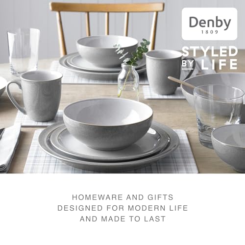 Denby - Elements Light Grey Dinner Set For 4 - 12 Piece Ceramic Stoneware Tableware Plate & Bowl Set - Dishwasher Microwave Safe Crockery - 4 x Dinner Plates, Medium Plates, Cereal Bowls - Image 5