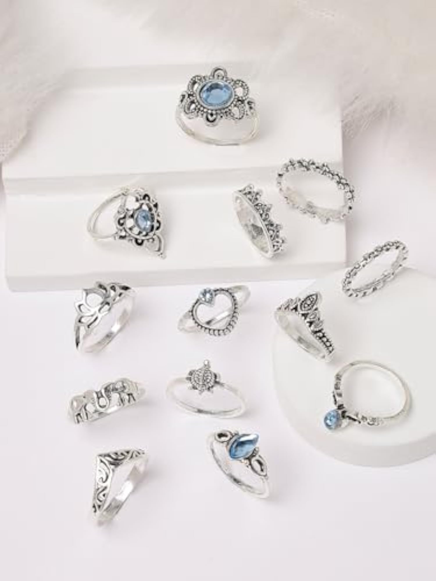 Sparkling Midi Finger Rings Set of 13 - Boho Stackable Knuckle Rings