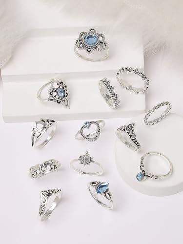 Sparkling Midi Finger Rings Set of 13 - Boho Stackable Knuckle Rings