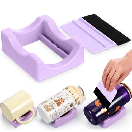 Acellegic Silicone Cup Cradle for Tumblers with Built in Slot and Felt Squeegee Tumbler Holder for Crafts Use to Apply UV Dtf Stickers Vinyl Stickers Anti Skidding for Stand Cups Bottles Gifts(Purple)