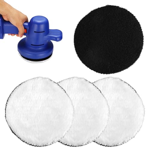 4 Stück Polieraufsatz Kompatibel,125 mm Lammwolle Polierscheiben,Polierscheiben Wollhaube mit Klett Polierscheibe,125mm Polieraufsatz,Klett Polierscheibe für Automobile,Autoscheinwerfer,Korkböden