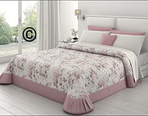 Alfionapoli Trapuntino Copriletto Shabby Matrimoniale Double Face (Rosa/Rosa Unito)