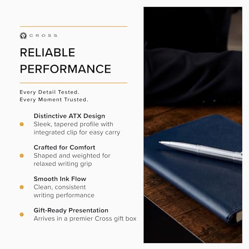 Image of Cross ATX Luxury Pure Chrome Rollerball Pen with Modern Polished Finish - Medium Point, Smooth Ink, Presented in Premium Gift Box