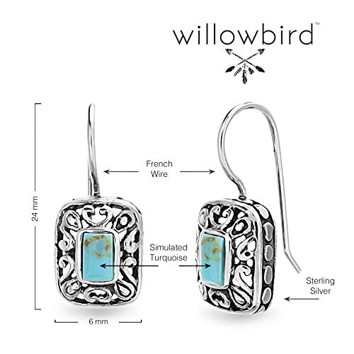 Willowbird Sterling Silver Turquoise Earrings Filigree French Wire Dangle for Women2