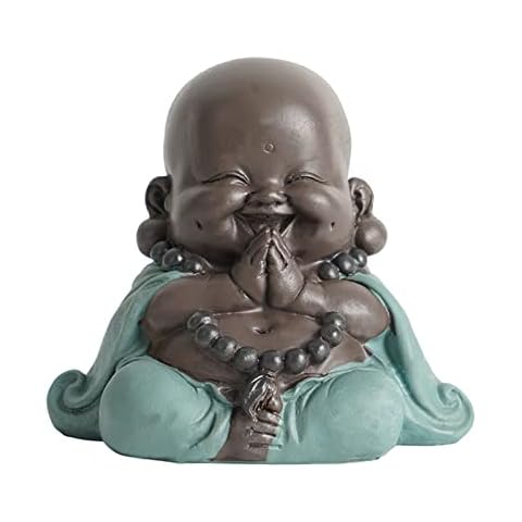 Fashion & Lifestyle Buddha Statue, Laughing Buddha Smiling Little Buddha Resin Buda Statue Little Monk Figurine Cute Baby Buddha for Home Office Car Decors Gift Crafts and Arts (Green) Cover