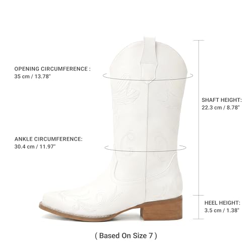 Image of DREAM PAIRS Women's Square Toe Cowboy Cowgirl Boots Pull On Low Chunky Heel Mid Calf Western Boots with Embroidered Stitched for Theme Party Country Concert