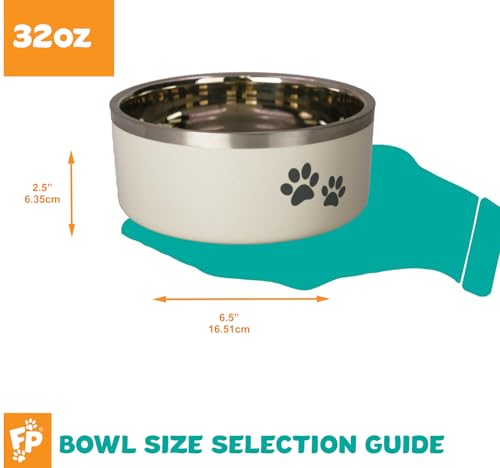 Fuzzy Puppy Pet Products Futternapf aus Edelstahl, doppelwandig, isoliert, rutschfest, für Hunde, Katzen, Haustierfutter und Wassernapf, Buttermilch, 900 ml (PN: DWB-BM-32)