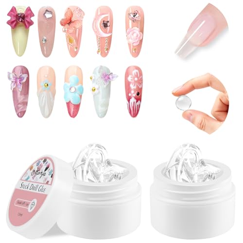 BUTBU 2 Piezas Pegamento de Uñas en Gel Sólido, Pegamento En Gel para Uñas Acrílicas, Pegamento para Uñas Postizas de Larga Duración U V Pegamento, para Uñas Principiantes, 2*15ML