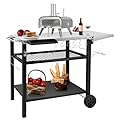 EDOSTORY Outdoor Grill Cart Table Pizza Oven Stand, Three-Shelf Stainless Steel Food Prep Table Patio BBQ Grill Table Bar Cart Kitchen Island with Wheels