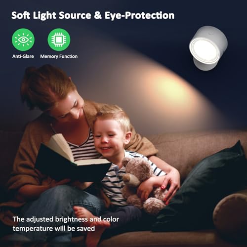 Image of Racokky LED Wall Lights 2 Pcs with Remote, Wall Sconces Lamp 3000mAh Rechargeable Battery Operated, 3 Color Temperatures & Dimmable Magnetic 360 Rotation Cordless Light for Bedroom Reading(White)
