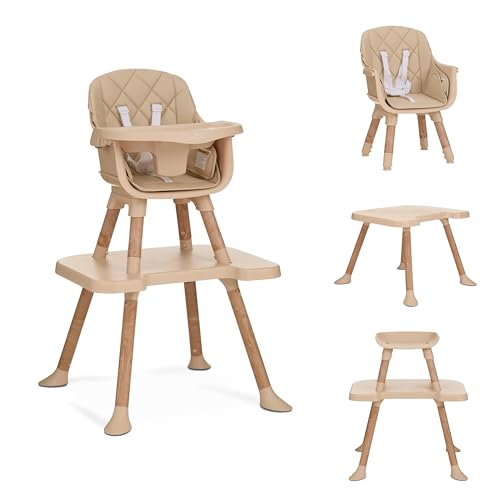 Image of Dream On Me Luna 4-in-1 Convertible Baby High Chair in Beige, Transforms into Booster, Toddler Seat & Table Set, Adjustable and Removable Tray Portable High Chair