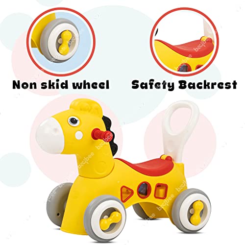 Image of Baybee Giraffe Horse Rider for Kids, Ride-On Kids Car with Shape Sorting Activity Kids Toys & Storage | Push Car Rider with Smooth Wheels Baby Car Suitable for 1-3 Years Boys Girls (Giraffe, Yellow)