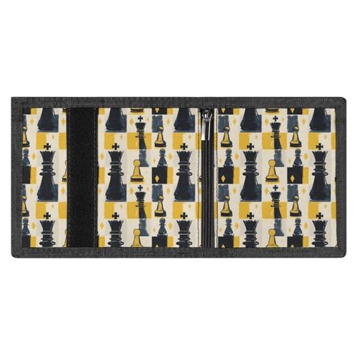 Yellow And Black Chess Print Wallet for Men, 8 Credit Card Holder Slim Minimalist Front Pocket Small Mens Bifold Wallets3