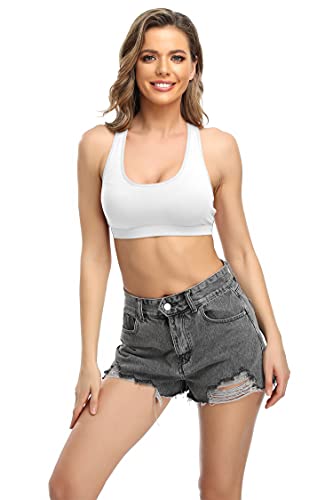DYLH Mini camisola Crop Top Sujetador sin aros Correa acolchada Sujetador Cami Top Strappy Chaleco Deportivo Sujetador Corto Bralette para Yoga Paquete de 3 Blanco Negro Gris Beige, 1 Pieza Blanca, L Cover