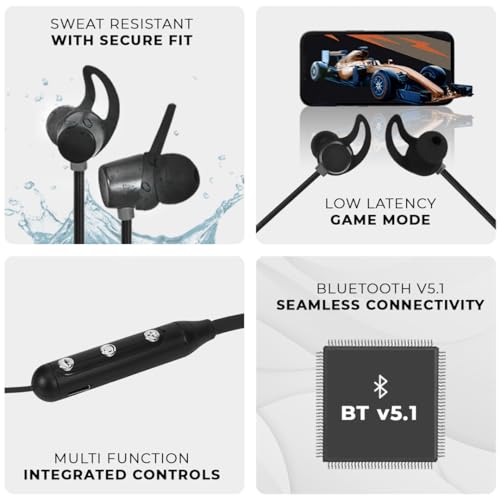 Image of Adcom Sync Wireless Bluetooth Neckband Headset with Up to 10 Hours Playback, Fast Charge, Low Latency, Magnetic Earbuds, Bluetooth Neckband, Bass Drivers, Wireless with Mic Earphones (Black)