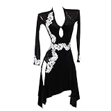 NAKOKOU Women's Performance Latin Dance Dress Appliques Crystals Rhinestones Long Sleeve Spandex (Black,L)