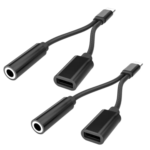 ANDRESLAD Adaptadores de Carga y Audio Tipo C 2 Piezas en Negro, Convertidores para Auriculares y Carga Compatibles Dispositivos Type-C, Aptos para Uso en Trabajo y Entretenimiento