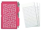 Wellspring Metal Flip Note Case With Pen and 3 Pack Refill, Bundle, Pink Leaf