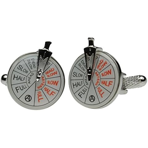 Silver Colour Ship Telegraph Dial Cufflinks - Supplied in Onyx Art Cufflink Box Cover