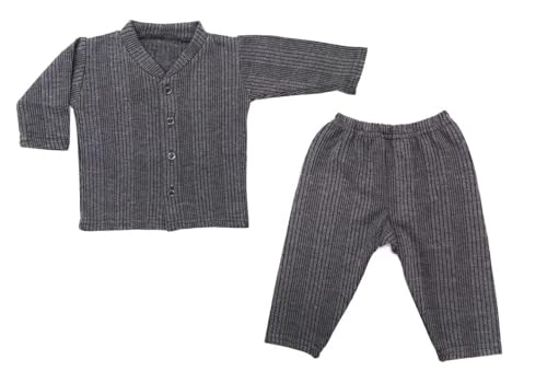 Image of TANGY Kids Thermal Set Front Open Inner Winter Wear Top & Pyjama Body Warmer for New Born Infants Baby Boys & Baby Girls in Dark Color