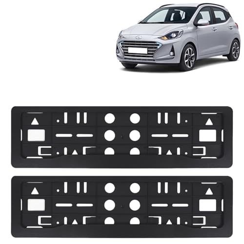 Image of KINGSWAY Grand I10 Nios Car Number Plate Frames for All 2019 to 2022 Models of Hyundai Car Registration Plate Holders, Black Licence Plate Covers (Front and Rear), Universal Size 51.5 x 14.5 cm