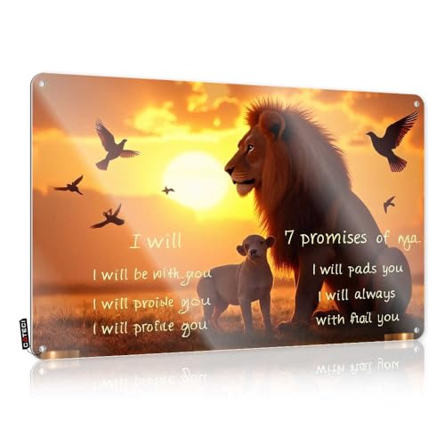 Letrero de estaño con texto en inglés 'The Lion's Promises At Sunset' (30 x 40 cm)