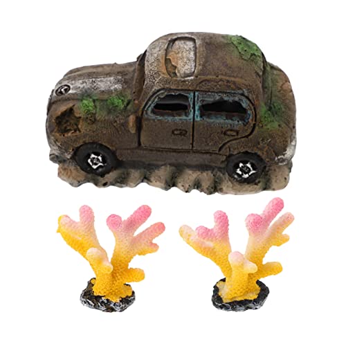 TOGEVAL 3個 水槽造園車 装飾 フィーダ プール トロピカル 魚の植物 水槽の付属品 戦車 砂 シミュレーションサンゴ シミュレーションオーナメント 水槽の飾り 水族館の風景 人工珊瑚 樹脂