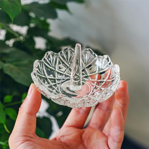 Image of Clear Crystal Ring Holder Dish Wavy Jewelry Tray Wedding Decor
