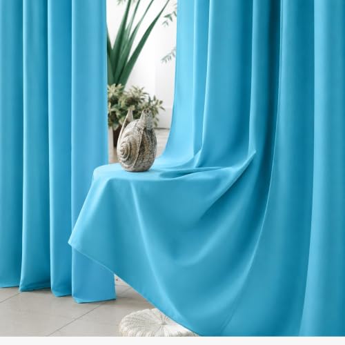 Image of THE LINEN COMPANY Solid Curtains 6.5 Feet Long, Cotton Duck Canvas Window Curtains for Bedroom, 6.5ft Set of 2, Carolina Blue