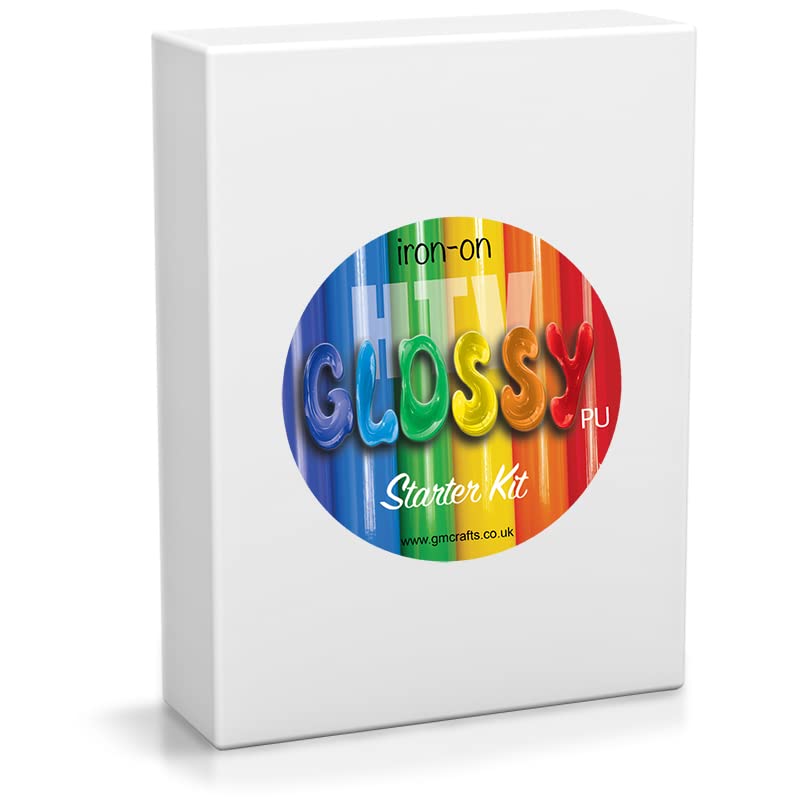 GM Crafts Glossy Heat Transfer Vinyl Starter Kit | Great For Intricate Designs | Contains 10 HTV Sheets, Weeding Hook, A4 Silicone Sheet, Shatter Proof Storage Box