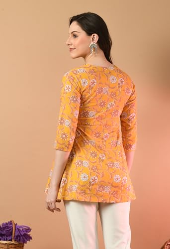 Image of feranoid Floral Print Angrakha 3 Sleeves Flared Kurti