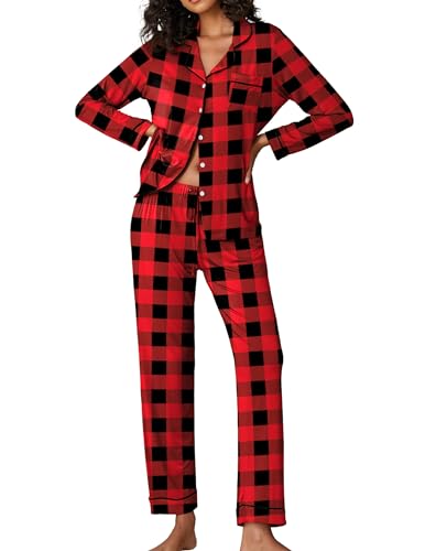 Image of Ekouaer Pajamas Women's Long Sleeve Sleepwear Soft Button Down Loungewear Pjs Lounge Set Nightwear XS-XXL