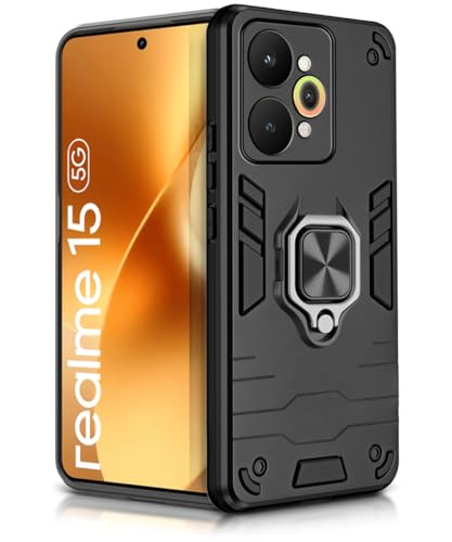 Image of WOW IMAGINE Shock Proof Back Case Mobile Cover for Realme 15 5G | Back Cover Case (Tough Armor | Hybrid PC + TPU | Ring Holder & in-Built Kickstand | Black)