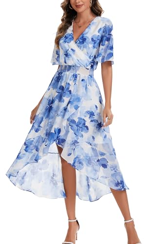 Image of Kormei Womens Short Sleeve Floral Maxi Dress High Low V-Neck Flowy Party Long Dresses